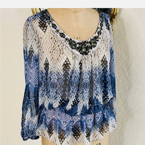 Cache Blue and White Layered Blouse - Picture 1 of 9